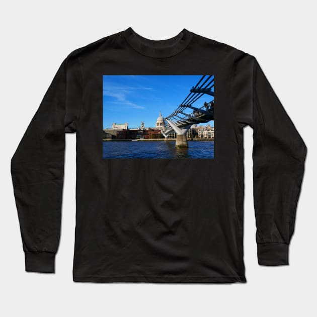 Millennium Bridge, London and St Paul's Cathedral Long Sleeve T-Shirt by fantastic-designs